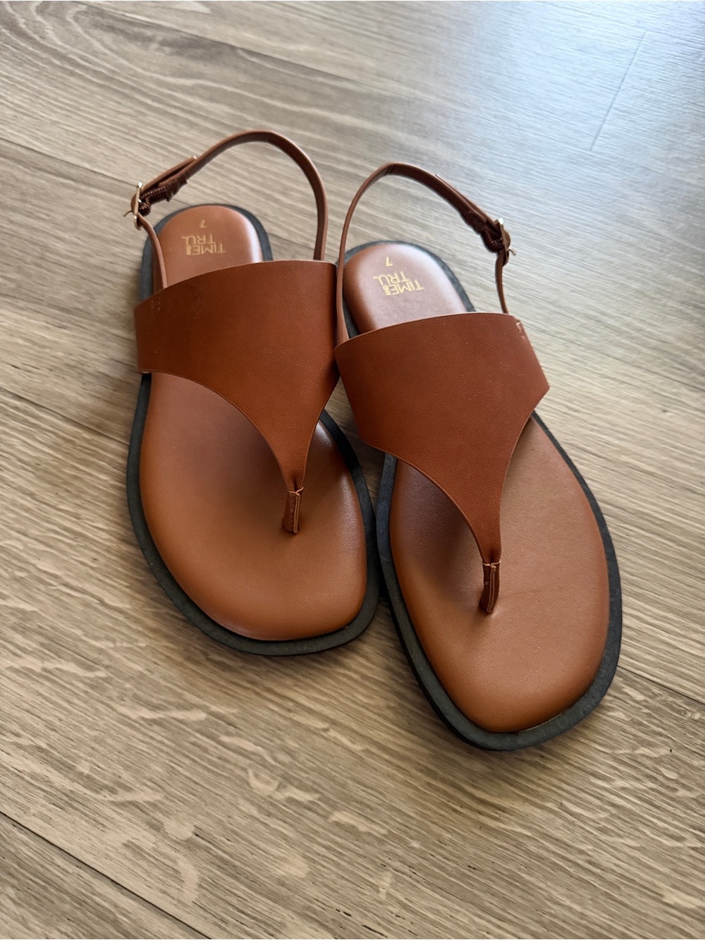 Time and Tru Tan Brown Thong Slingback Sandals